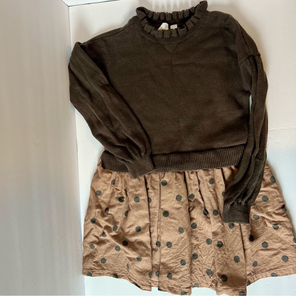 Gap Kids Girls Brown Polka Dot Sweater Dress Size Small 6-7